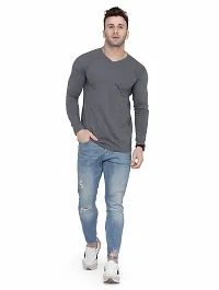 Stylish Cotton Blend Grey Solid Tees For Men-thumb4