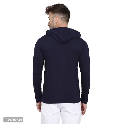 Stylish Navy Blue Cotton Blend Solid Long Sleeves Hoodies For Men-thumb2