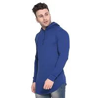 Stylish Blue Cotton Blend Solid Long Sleeves Hoodies For Men-thumb2