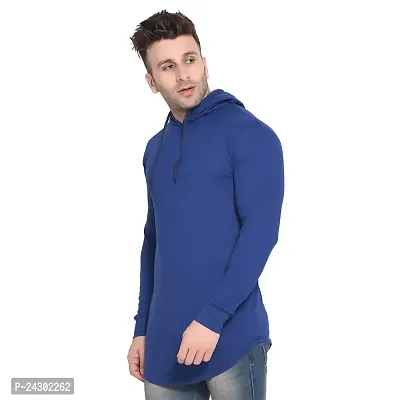 Stylish Blue Cotton Blend Solid Long Sleeves Hoodies For Men-thumb3