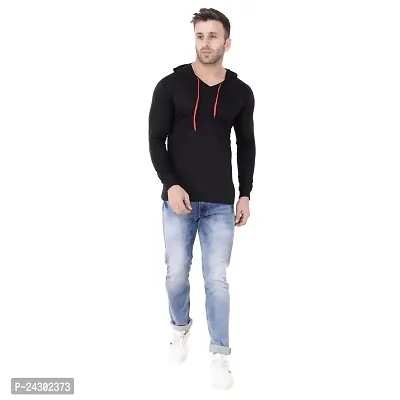 Stylish Black Cotton Blend Solid Long Sleeves Hoodies For Men-thumb4