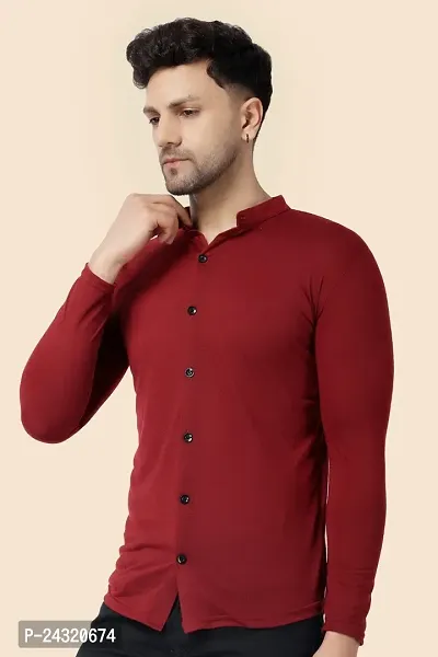 Stylish Maroon Cotton Blend Long Sleeves Regular Fit Casual Shirt For Men-thumb3