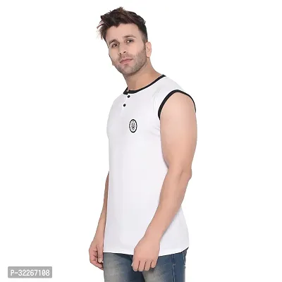 Stylish Cotton Blend White Solid Tees For Men-thumb3