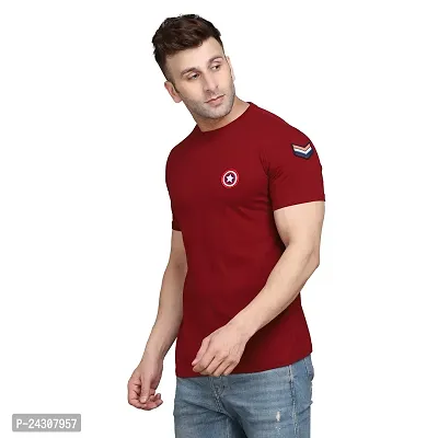 Stylish Maroon Cotton Blend Short Sleeves Solid T-Shirt For Men-thumb3