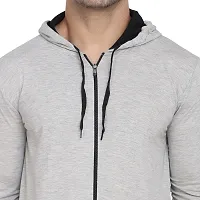 Stylish Silver Cotton Blend Solid Long Sleeves Hoodies For Men-thumb4