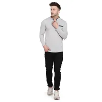 Stylish Silver Cotton Blend Long Sleeves Solid T-Shirt For Men-thumb3