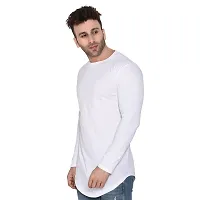 Stylish White Cotton Blend Long Sleeves Solid T-Shirt For Men-thumb2