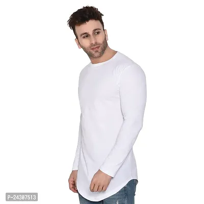 Stylish White Cotton Blend Long Sleeves Solid T-Shirt For Men-thumb3