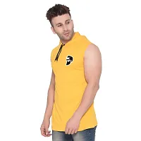 Stylish Yellow Cotton Blend Solid Sleeveless Hoodies For Men-thumb2
