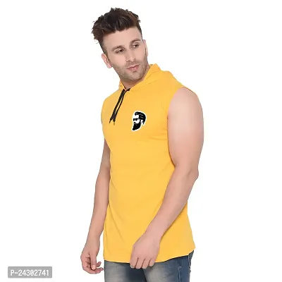 Stylish Yellow Cotton Blend Solid Sleeveless Hoodies For Men-thumb3