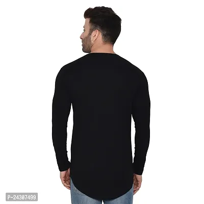 Stylish Black Cotton Blend Long Sleeves Solid T-Shirt For Men-thumb2