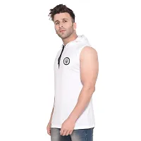 Stylish White Cotton Blend Solid Sleeveless Hoodies For Men-thumb2