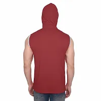 Stylish Maroon Cotton Blend Solid Sleeveless Hoodies For Men-thumb1