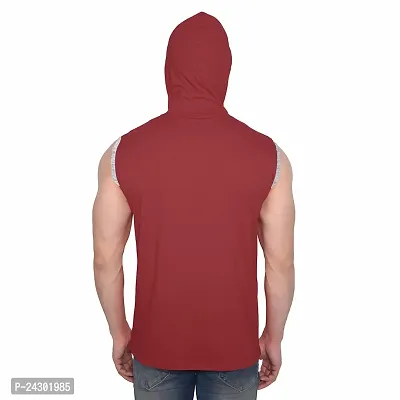 Stylish Maroon Cotton Blend Solid Sleeveless Hoodies For Men-thumb2