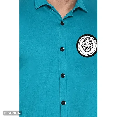 Stylish Turquoise Cotton Blend Short Sleeves Regular Fit Casual Shirt For Men-thumb5