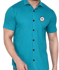 Stylish Turquoise Cotton Blend Solid Short Sleeves Shirt For Men-thumb3