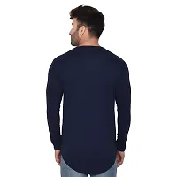 Stylish Navy Blue Cotton Blend Long Sleeves Solid T-Shirt For Men-thumb1