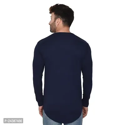 Stylish Navy Blue Cotton Blend Long Sleeves Solid T-Shirt For Men-thumb2