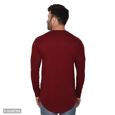 Stylish Maroon Cotton Blend Long Sleeves Solid T-Shirt For Men-thumb2