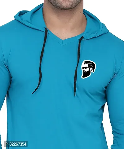 Stylish Cotton Blend Turquoise Solid Tees For Men-thumb4