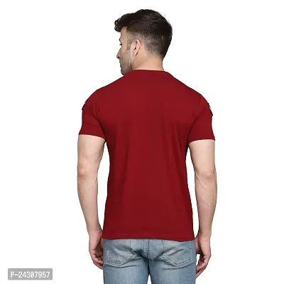 Stylish Maroon Cotton Blend Short Sleeves Solid T-Shirt For Men-thumb2