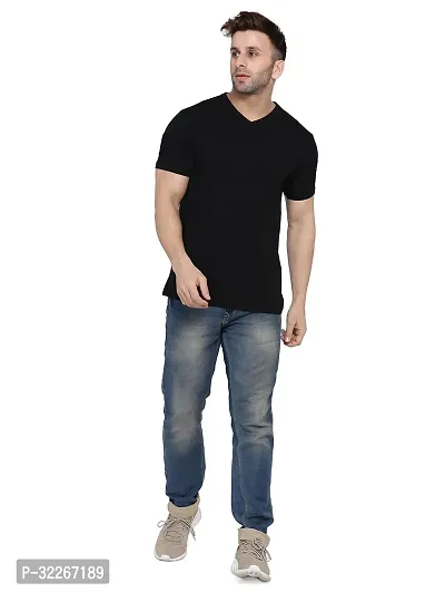 Stylish Cotton Blend Black Solid Tees For Men-thumb5