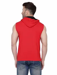 Stylish Red Cotton Blend Solid Sleeveless Hoodies For Men-thumb1