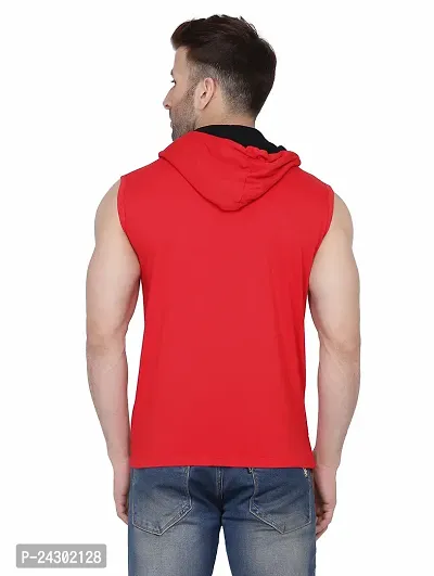 Stylish Red Cotton Blend Solid Sleeveless Hoodies For Men-thumb2