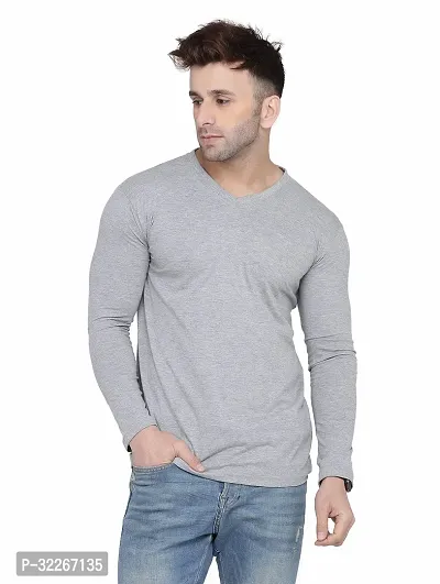 Stylish Cotton Blend Silver Solid Tees For Men-thumb0