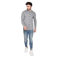 Stylish Silver Cotton Blend Long Sleeves Regular Fit Casual Shirt For Men-thumb3