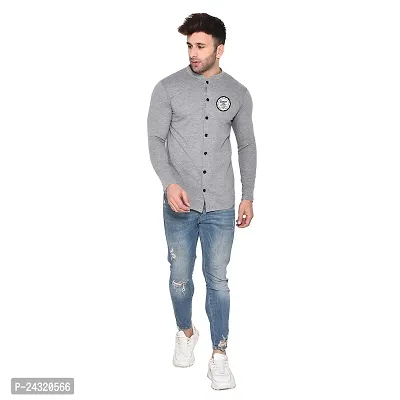 Stylish Silver Cotton Blend Long Sleeves Regular Fit Casual Shirt For Men-thumb4