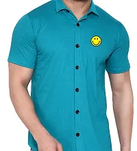 Stylish Turquoise Cotton Blend Solid Short Sleeves Shirt For Men-thumb3