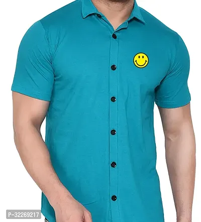 Stylish Turquoise Cotton Blend Solid Short Sleeves Shirt For Men-thumb4