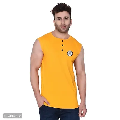 Stylish Yellow Cotton Blend Sleeveless Solid T-Shirt For Men-thumb0