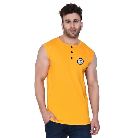 Stylish Blend Sleeveless Solid T-Shirt For Men