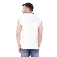 Stylish White Cotton Blend Solid Sleeveless Hoodies For Men-thumb1