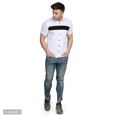 Stylish White Cotton Blend Short Sleeves Regular Fit Casual Shirt For Men-thumb4