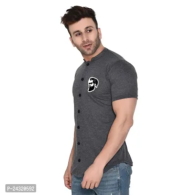 Stylish Grey Cotton Blend Short Sleeves Regular Fit Casual Shirt For Men-thumb3