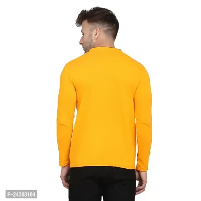 Stylish Yellow Cotton Blend Long Sleeves Solid T-Shirt For Men-thumb2
