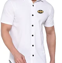 Stylish White Cotton Blend Solid Short Sleeves Shirt For Men-thumb3