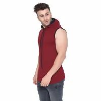 Stylish Multicoloured Cotton Blend Solid Sleeveless Hoodies For Men-thumb2