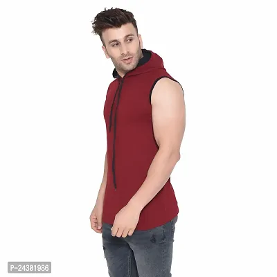 Stylish Multicoloured Cotton Blend Solid Sleeveless Hoodies For Men-thumb3