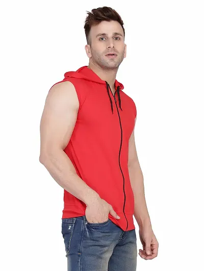 Stylish Blend Solid Sleeveless Hoodies For Men