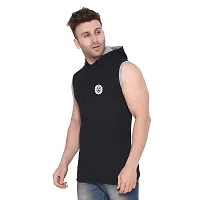 Stylish Black Cotton Blend Solid Sleeveless Hoodies For Men-thumb2