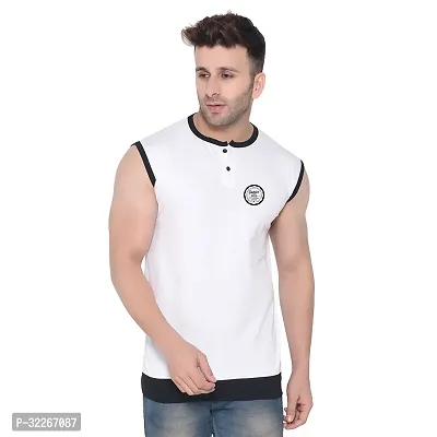 Stylish Cotton Blend White Solid Tees For Men