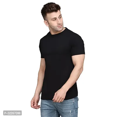 Stylish Cotton Blend Black Solid Tees For Men-thumb3