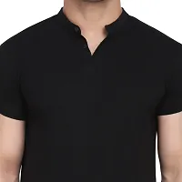 Stylish Black Cotton Blend Short Sleeves Solid T-Shirt For Men-thumb4