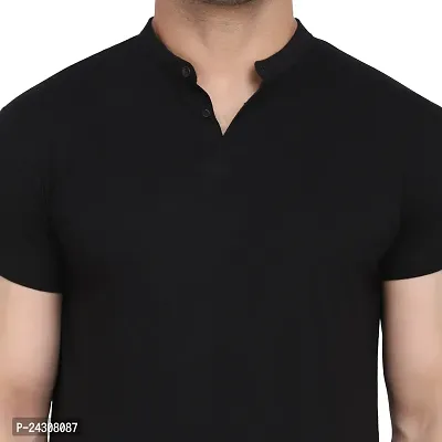 Stylish Black Cotton Blend Short Sleeves Solid T-Shirt For Men-thumb5