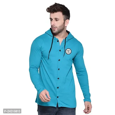 Trendy Turquoise Cotton Blend Solid Hoodies For Men-thumb0