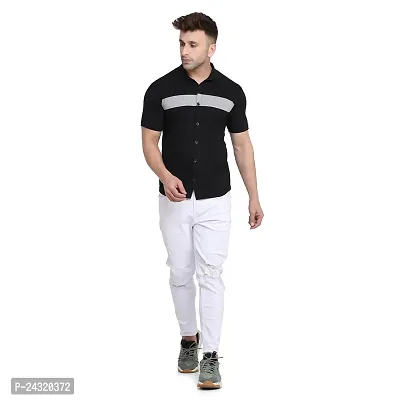 Stylish Black Cotton Blend Short Sleeves Regular Fit Casual Shirt For Men-thumb4